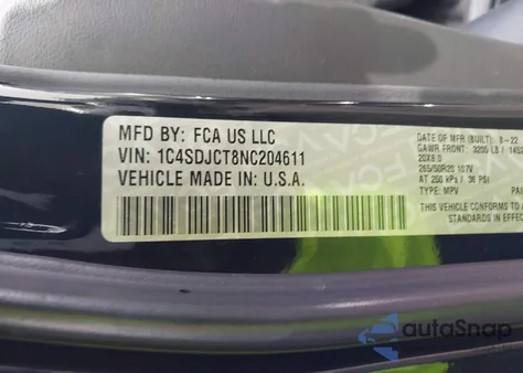 2022 Dodge Durango R/T Plus Awd z USA, uszkodzony, nr VIN 1C4SDJCT8NC204611